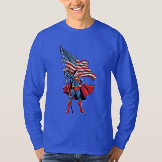 Superman Holding Amerikaanse vlag T-shirt (Voorkant)