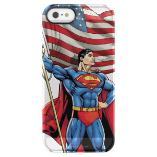 Superman Holding Amerikaanse vlag Doorzichtig iPhone SE/5/5s Hoesje
