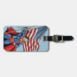 Superman Holding US Flag Bagagelabel