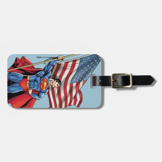 Superman Holding US Flag Bagagelabel (Voorkant horizontaal)