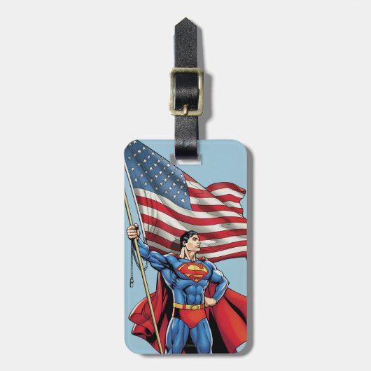 Superman Holding US Flag Bagagelabel (Voorkant verticaal)
