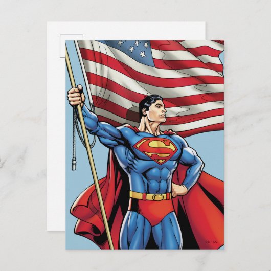 Superman Holding US Flag Briefkaart (Voorkant / Achterkant)