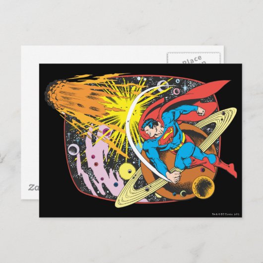 Superman in de ruimte briefkaart (Voorkant / Achterkant)