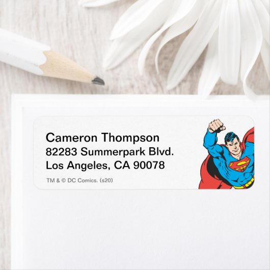 Superman links vuist opgetild etiket (Insitu)