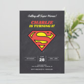 Superman Logo | Chalkboard Super Hero Birthday Kaart (Staand voorkant)