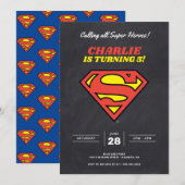 Superman Logo | Chalkboard Super Hero Birthday Kaart (Voorkant / Achterkant)