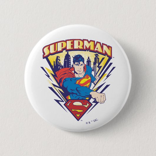 Superman met elektriciteit ronde button 5,7 cm (Voorkant)