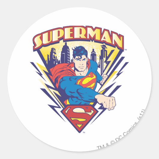 Superman met elektriciteit ronde sticker (Voorkant)