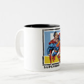Superman met kleurrijke achtergrond tweekleurige koffiemok (Voorkant links)