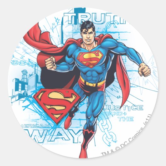 Superman met Logo Ronde Sticker (Voorkant)