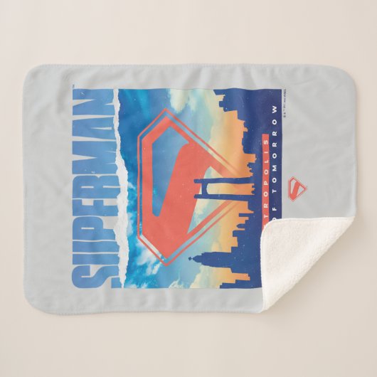 Superman Metropolis Skyline Sherpa Deken (Voorkant (horizontaal))