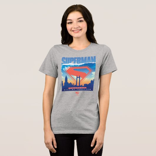 Superman Metropolis Skyline Tri-Blend Shirt (Voorkant volledig)