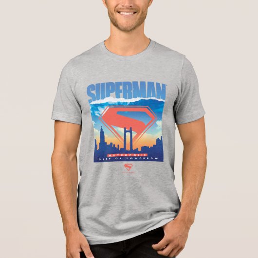 Superman Metropolis Skyline Tri-Blend Shirt (Voorkant)