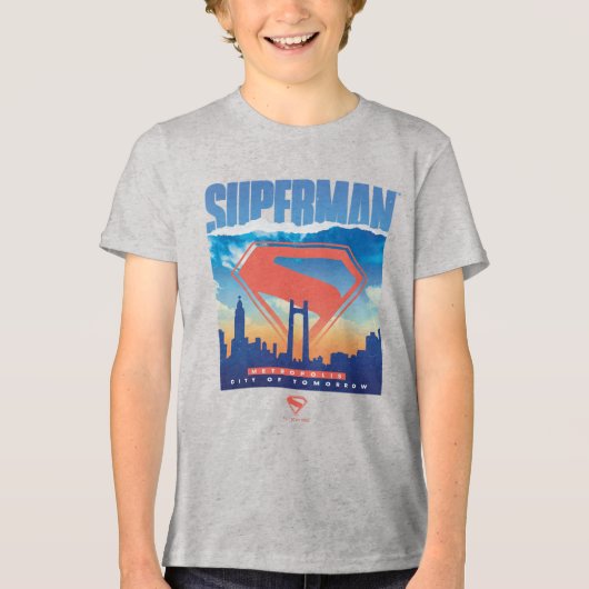 Superman Metropolis Skyline Tri-Blend Shirt (Voorkant)