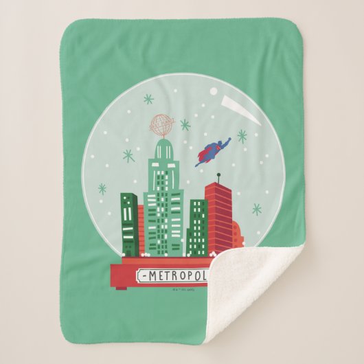 Superman Metropolis Snow Wereldbol Graphic Sherpa Deken (Voorkant)