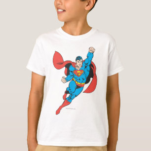 Superman, rechts, eerste keer opgetild t-shirt
