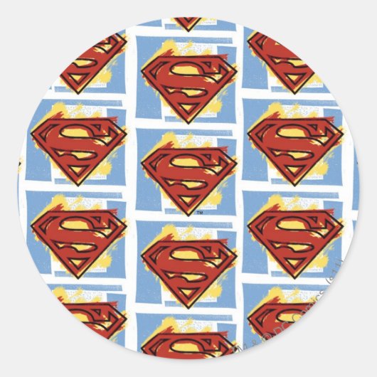 Superman Red en Blue Pattern Ronde Sticker (Voorkant)