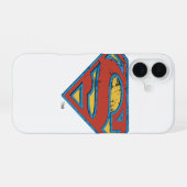 Superman S-Schild | Blauwe Omlijning Grunge Logo iPhone 16 Hoesje (Achterkant horizontaal)