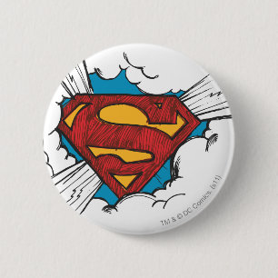 Superman S-Shield  Binnen wolken Logo Ronde Button 5,7 Cm