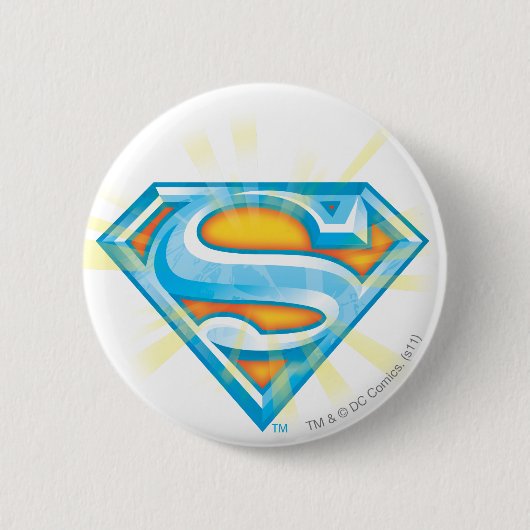 Superman S-Shield | Blauw en Oranje Logo Ronde Button 5,7 Cm (Voorkant)