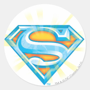 Superman S-Shield   Blauw en Oranje Logo Ronde Sticker