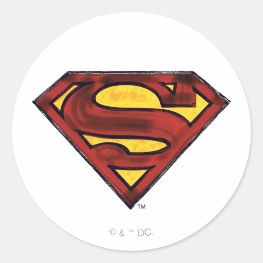 Superman S-Shield | Donkere rode Logo Ronde Sticker (Voorkant)