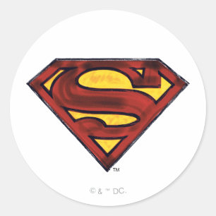 Superman S-Shield   Donkere rode Logo Ronde Sticker