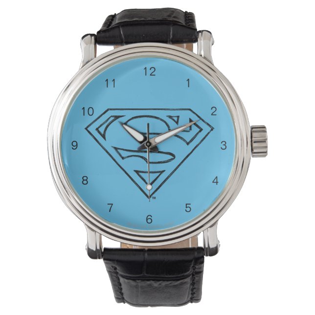 Superman S-Shield | Eenvoudige zwarte omlijning Lo Horloge (Voorkant)