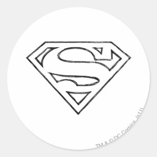 Superman S-Shield Eenvoudige zwarte omlijning Lo Ronde Sticker