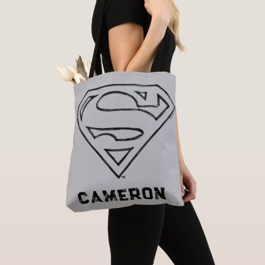 Superman S-Shield | Eenvoudige zwarte omlijning Lo Tote Bag (Dichtbij)