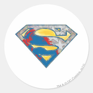 Superman S-Shield Geel grijs Rood Zwart Mix Logo Ronde Sticker