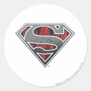 Superman S-Shield  Grijs en Rode Stad Logo Ronde Sticker