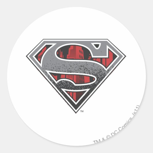 Superman S-Shield | Grijze en rode Logo Ronde Sticker (Voorkant)