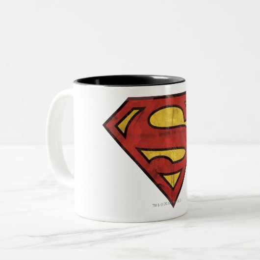 Superman S-Shield | Grunge Logo Tweekleurige Koffiemok (Voorkant links)