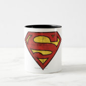 Superman S-Shield | Grunge Logo Tweekleurige Koffiemok (Center)