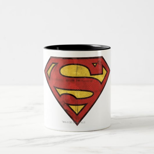 Superman S-Shield | Grunge Logo Tweekleurige Koffiemok (Center)