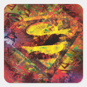 Superman S-Shield   Grunge Logo Vierkante Sticker
