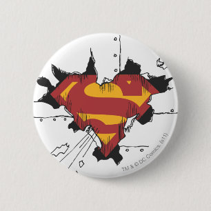 Superman S-Shield Logo gebroken metaal Ronde Button 5,7 Cm
