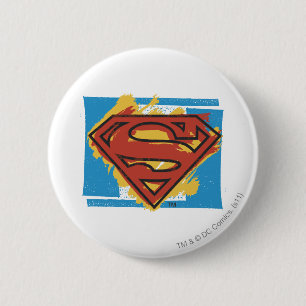 Superman S-Shield  Logo met blauwe achtergrond Ronde Button 5,7 Cm