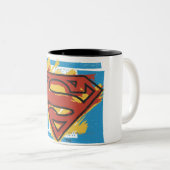 Superman S-Shield | Logo met blauwe achtergrond Tweekleurige Koffiemok (Voorkant rechts)