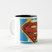 Superman S-Shield | Logo met blauwe achtergrond Tweekleurige Koffiemok (Voorkant links)
