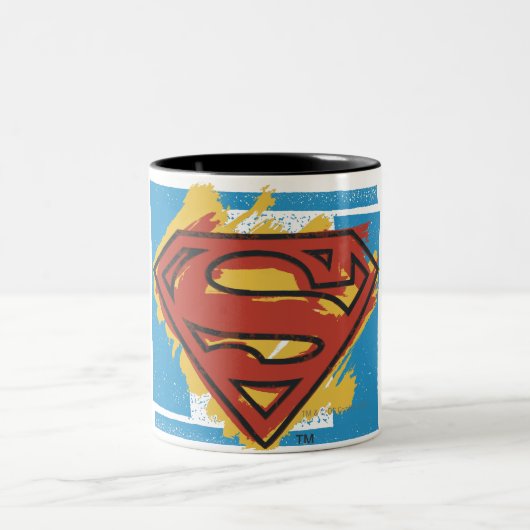 Superman S-Shield | Logo met blauwe achtergrond Tweekleurige Koffiemok (Center)