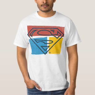 Superman S-Shield Logo met rood blauw geel blok T-shirt