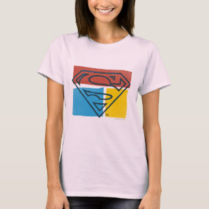 Superman S-Shield Logo met rood blauw geel blok T-shirt