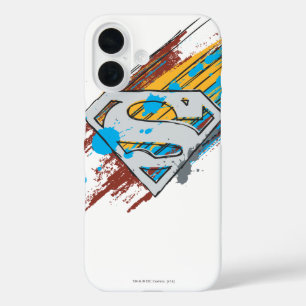 Superman S-Shield Logo Paint Streaks iPhone 16 Hoesje