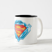 Superman S-Shield | Logo van rood en blauw metaal Tweekleurige Koffiemok (Voorkant rechts)