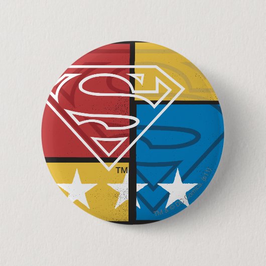 Superman Shield met sterren Ronde Button 5,7 Cm (Voorkant)