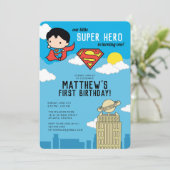 Superman Super Hero First Birthday Uitnodiging (Staand voorkant)