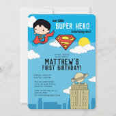 Superman Super Hero First Birthday Uitnodiging (Voorkant)