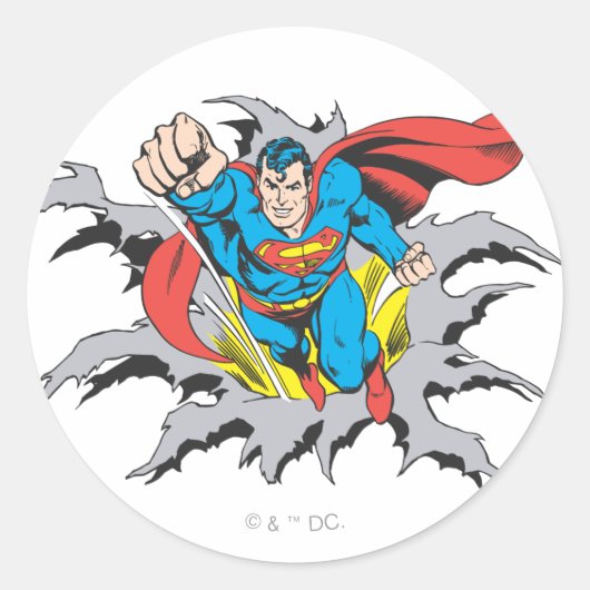 Superman Tears Thru Ronde Sticker (Voorkant)